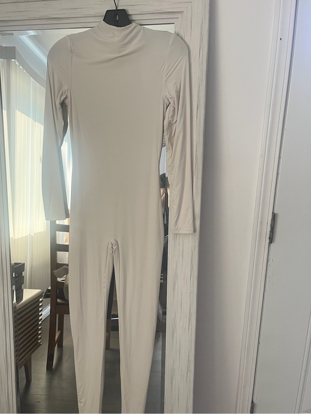 naked wardrobe Cream High-Neck Long-Sleeve Jumpsuit
